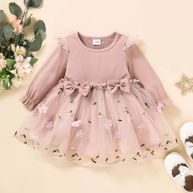 Formelles Baby Mädchen Kind Party Festzug Prinzessin Ballkleid Kleid Strickwaren Schleifekleid