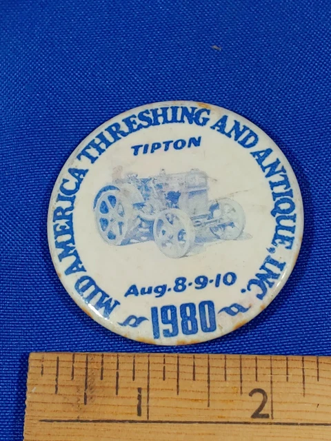 1980 Mid America Threshing & Antiques Tipton, Indiana Pinback Button VTG Tractor