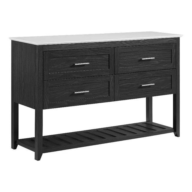 54" Contemporary 4-Door Wood Buffet - Black / White Marble