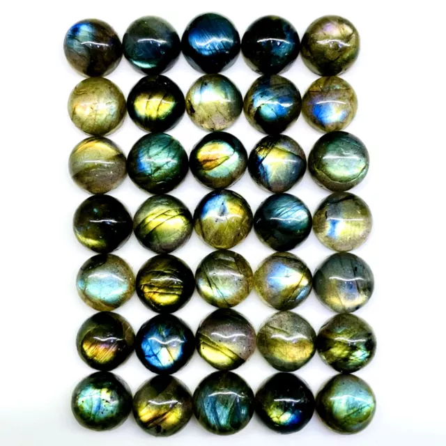 35 Pcs Natural Labradorite 9mm Round Flashy Loose Untreated Cabochon Gemstones