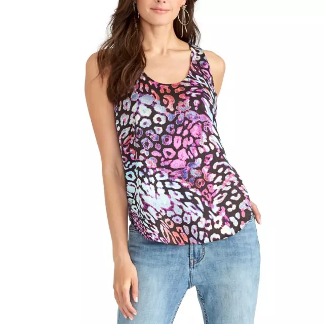 Rachel Roy Womens Black Animal Print Sleeveless Tank Top Shirt L BHFO 0193