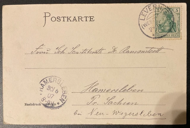 AK 513 Bad Levern Stemwede Ankunftsstempel Hamersleben 1907 2