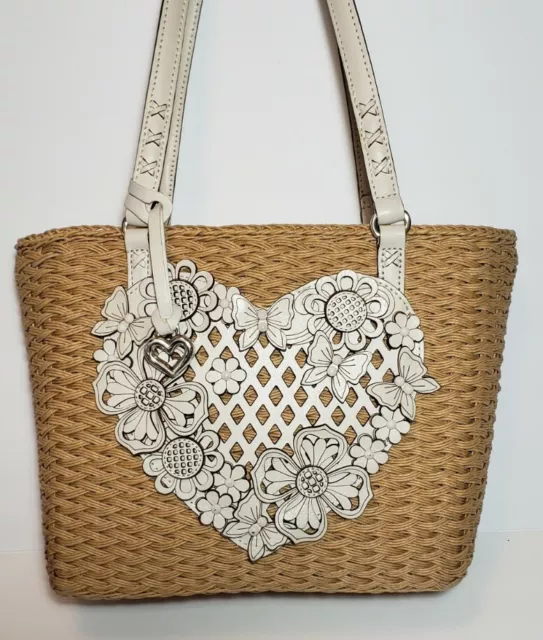 Brighton Tivoli Trellis Wyld Heart 3D Leather Applique Floral Handbag Mint $320