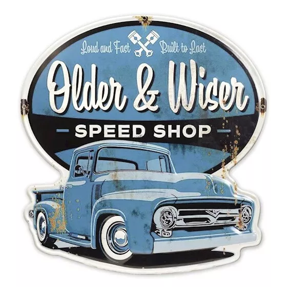 Blechschild "Older&Wiser" Pick-Up Laster LKW US Oldtimer Ford Truck 55x52cm neu