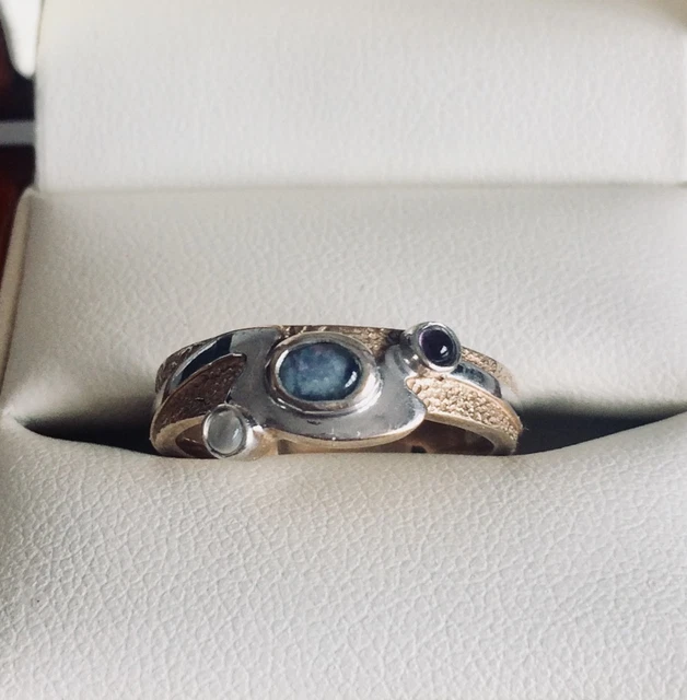 CLOGAU RARE WELSH Gold Van Gogh Waterlilies ring size O amethyst