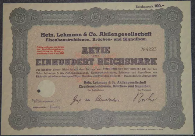 Hein, Lehmann & Co. Aktiengesellschaft 1940 100 RM