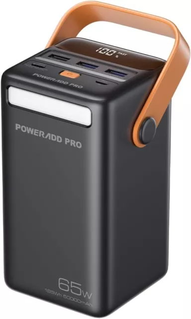 Banco de energía, 50000mAh PD 65W USB C Cargador portátil pantalla LED carga