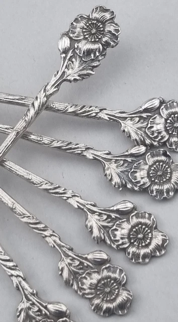 Jugendstil floral 6 Moccalöffel Blume Espressolöffel 800 Silber Deutschland (AB)
