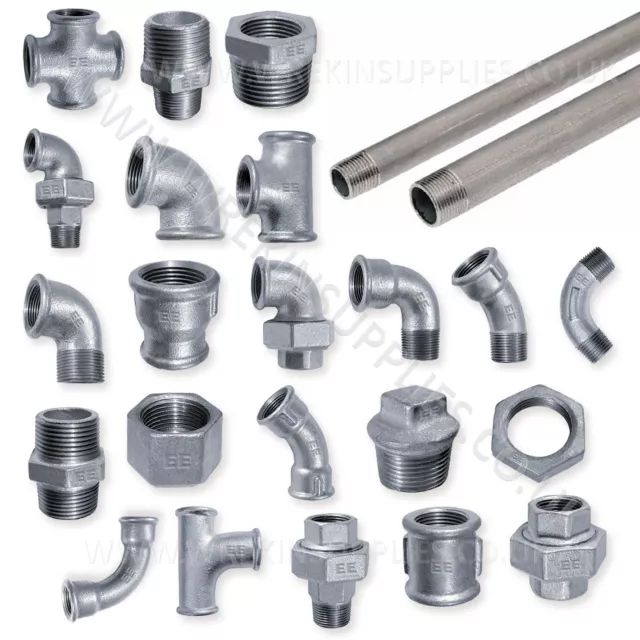 Galvanised Malleable Iron Pipe Fittings Bsp 1/8" - 4" Galv - Pneumatic 1/4" 1/2"