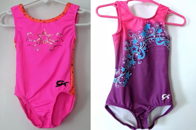 GK Elite Gymnastics Leotards Lot of 2 Pink Purple Size TD 3/4 y.o.