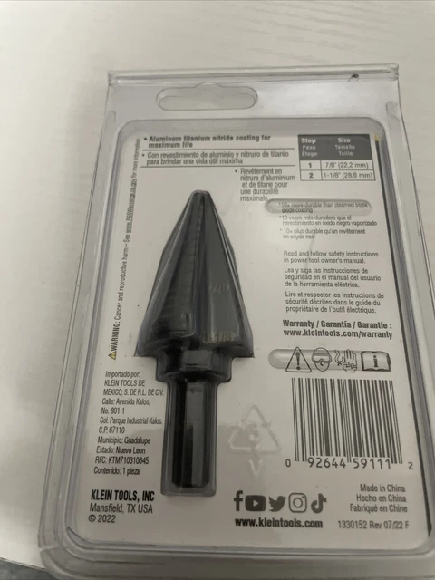 Klein Tools KTSB11 Double Fluted Step Drill Bit #11 2