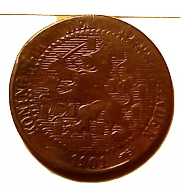 1901 Netherlands 1 Cent Coin 15 small shields KONINGRIJK km 131