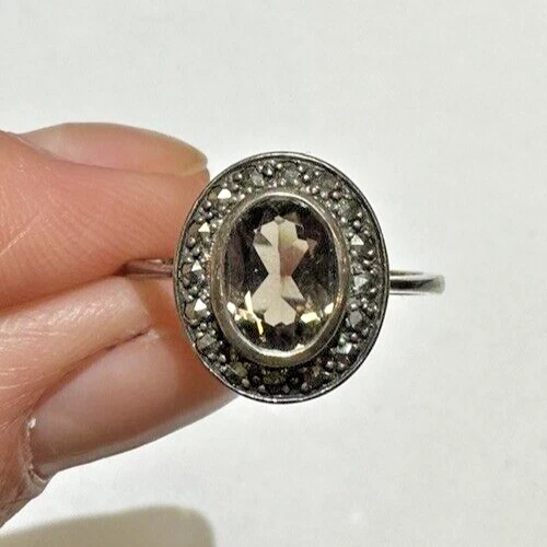 Bague Solitaire Argent Et Onyx Vert Ovale - Taille 5 - Vintage - Cabochon