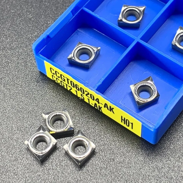 100Pcs CCGT060204-AK H01 CCGT21.51 6mm CNC Carbide Turning Inserts For Aluminum