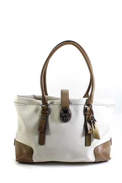 Tumi Womens White Brown Leather Toggle Shoulder Bag Handbag