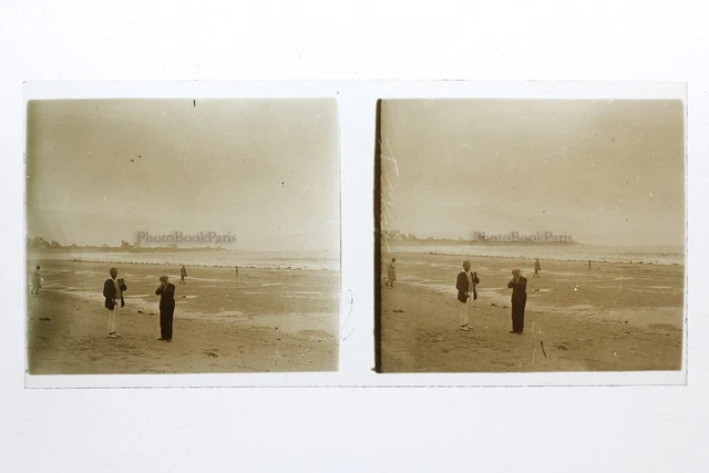 Bretagne Vacances France Photo Stereo 10n47 Plaque verre Vintage c1930