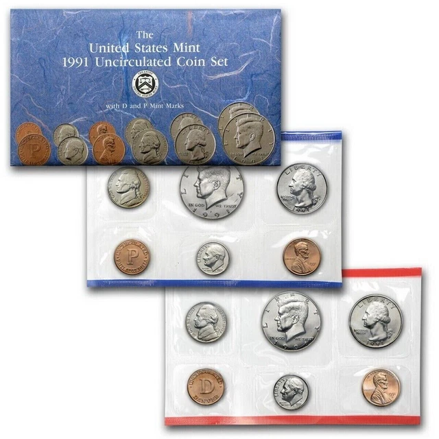 1991 Mint Set Original Envelope 10 Brilliant Uncirculated US Coins BU