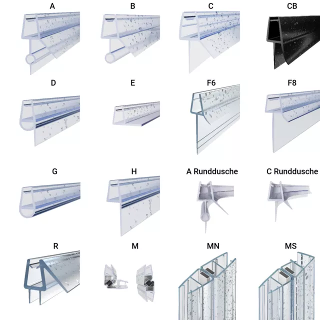 Ersatzdichtung Duschkabine Wasserabweiser Schwallschutz Dichtung für 4-10mm Glas