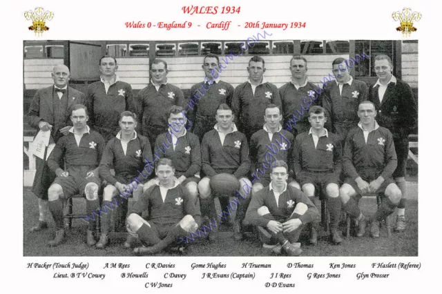 WALES 1934 (v England, 20th January) RUGBY TEAM PHOTOGRAPH