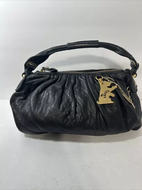 VTG juicy Couture vintage Black leather bag Purse Dog Charm Y2K