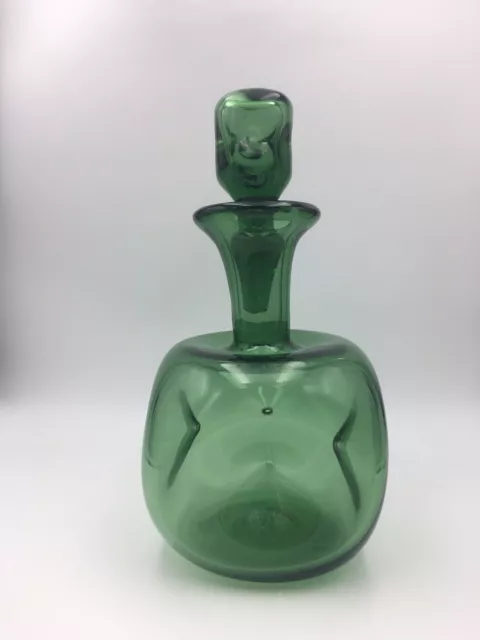 VTG Empoli Emerald Green Decanter with Large Dimples Italian Art Glass