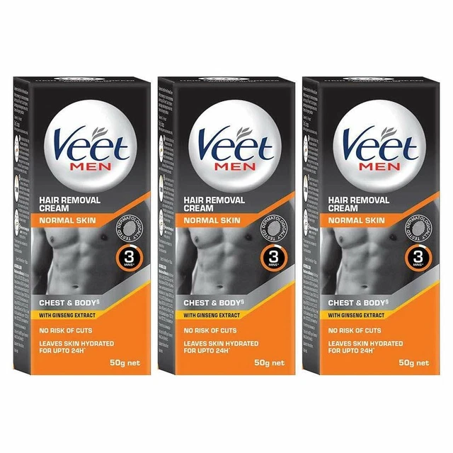 VEET Indolore Crème Dépilatoire Hommes Normal Peau N° Cheveux Ras 50gm Lot De 3