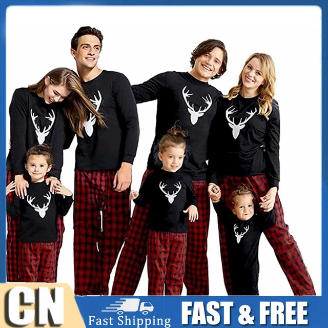 Set Pigiama Abbinato Famiglia Natale Carino Cervo Adulto Bambino Tessuto Natale Due Pezzi