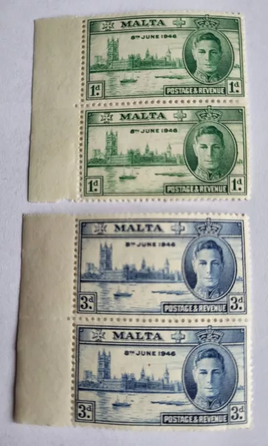 4 Malta, 1946 Victory Peace. SG 232-3 KGVI George VI Stamps MNH 2 each 1d & 3d