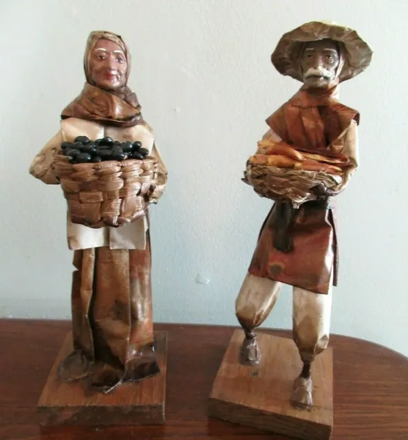 Pair of Vintage Peasant Folk Art Handmade Farmhouse Paper Mache'