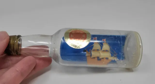 Vintage Plastic Ship In A Bottle Snowglobe Dried Out.