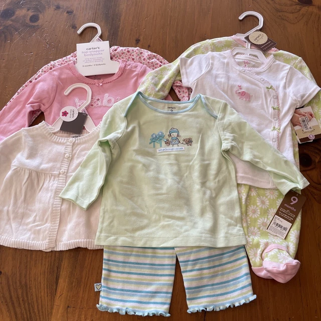 NWT Carters Baby Girl Lot 9 Month Bodysuits Cardigan Pant Sets