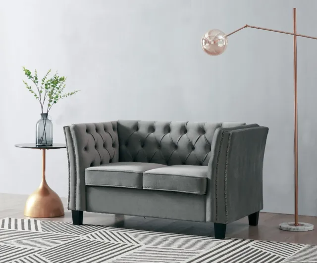 2 or 3 Seater Sofa Range Chesterfield Style Luxury Grey Velvet