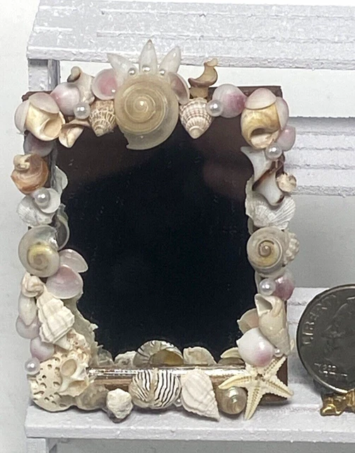 Artisan Natural Seashell Starfish Coral Mirror Dollhouse Mini 1:12 OOAK 2023