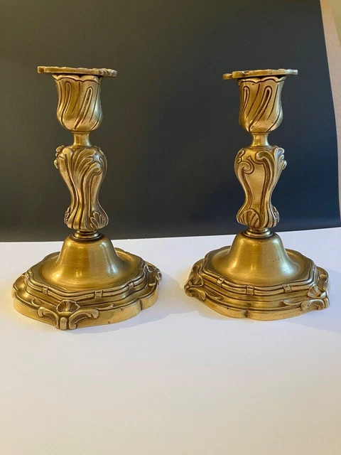 PAIRE de BOUGEOIRS en BRONZE Doré XIX° 19TH CANDLESTICK FLAMBEAUX