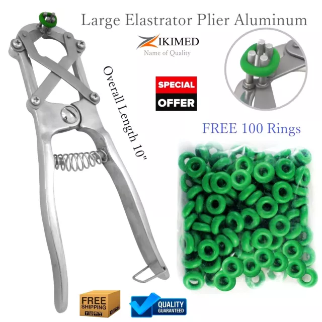 Elastrator Castration Large Pliers or Tail Docker Free 100 pcs Rubber Aluminum