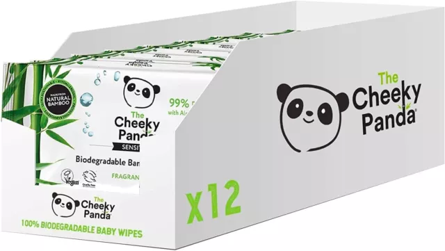 The Cheeky Panda � Bamboo Baby Wipes, Unscented | Bulk Box of 12 Packs 64 Wipes