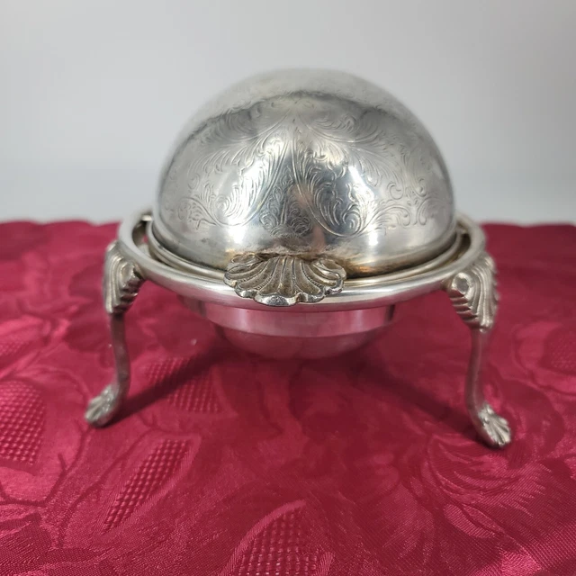 Antique Silver Tone Caviar/Butter/Dish Roll Top Dome Lid 1900 Sheffield England
