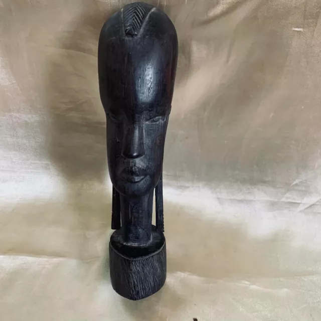 Vintage African Tribal Hand Carved Ebony Wood Woman Bust Sculpture Statue Kenya