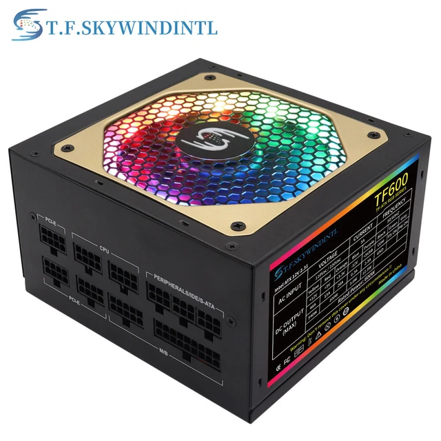 600W POWER SUPPLY Fully Modular ATX PC Gaming LED Fan RGB PSU Silent