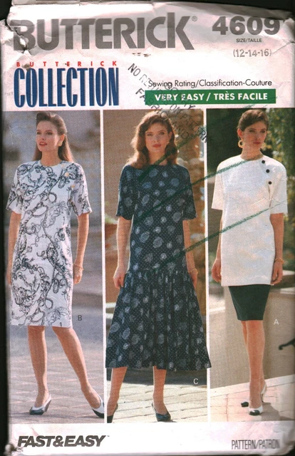 4609 Vintage Butterick Sewing Pattern 1980s Misses Loose Fitting Dress Top Skirt