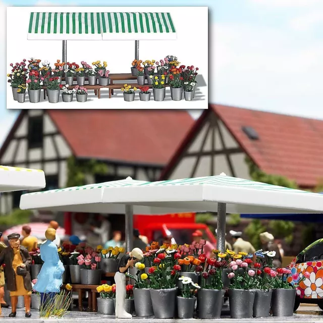 BUSCH 1072 Spur HO Bausatz Marktstand Blumen #NEU in OVP#