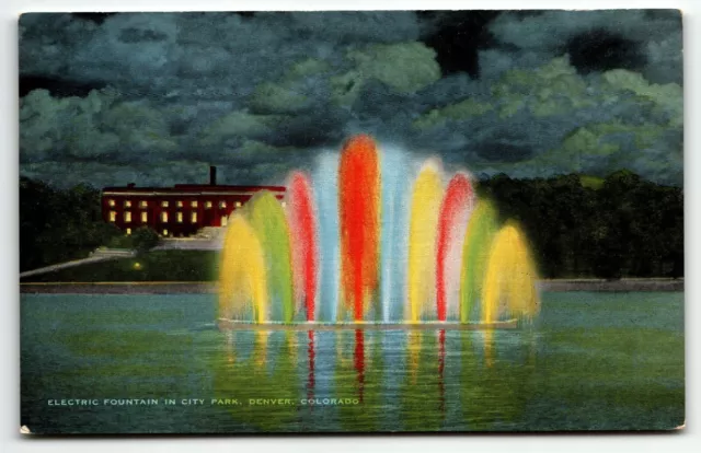 Electric Fountain in City Park Linen Postcard Denver Colorado CO UNP