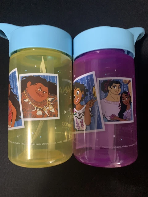 2 botellas de agua Disney 100 Years of Wonder Moana (púrpura y amarillo) nuevas