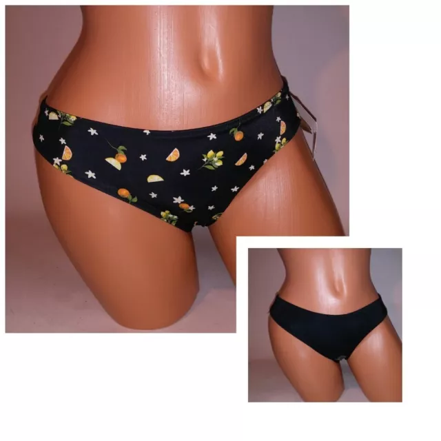 Victoria Secret PINK Swim Bikini Bottom Small Solid Black Lemons Reversible New