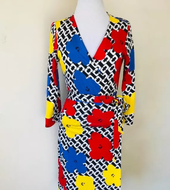 10 12 Diane Von Furstenberg Andy Warhol Flowers New Julian Pop Wrap Silk Dress 10 12 Diane Von Furstenberg Andy Warhol Flowers New Julian Pop Wrap Silk Dress