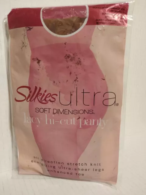Vintage Silkies Ultra Soft Dimensions Lacy Hi-cut Panty Size Med Beige