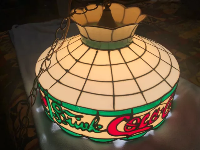 Vintage 18” COCA COLA Swag Lamp plastic lead glass design light shade  70s