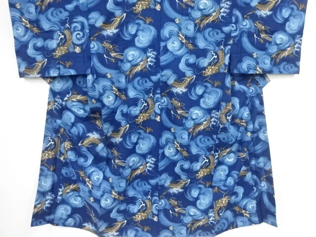 44663# Japanese Kimono / Antique Hitoe Mens Juban / Spiral With Dragon