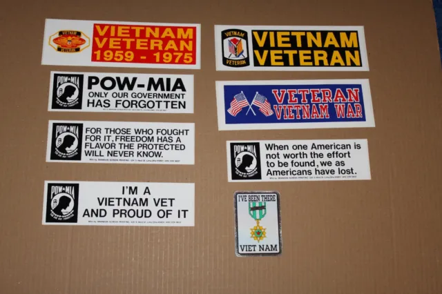 Vintage Lot of 8 New Vietnam Veterans Related Bumper Stickers, Bought 1990's