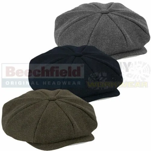 Beechfield Heritage Baker Boy Peaky Blinders Herringbone Weave Fashion Cap Mens